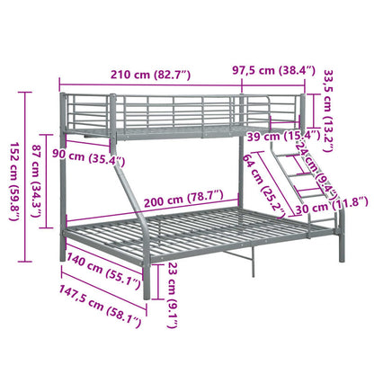 Metal Gray Stapelbed – Stapelbed Frame – Hoogslaper – Bed Met Bureau – Opbergbed – Stevige Metalen Constructie – Ruimtebesparend Ontwerp 140x200cm/90x200cm