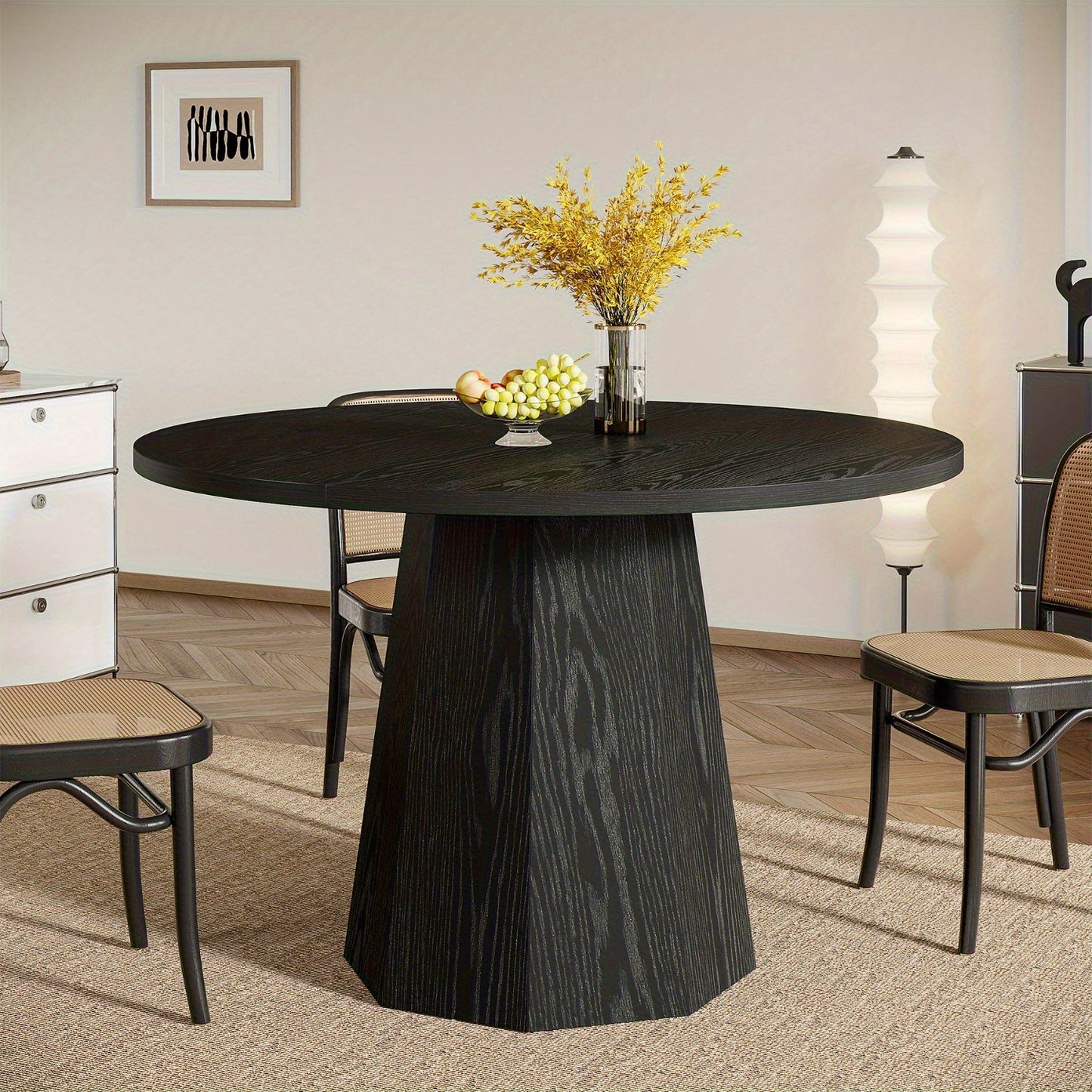 Eettafel – Ronde Tafel – Keukentafel – Dinnertafel – Tafel – Massief Houten Poten – Krasbestendig Gefineerd Spaanplaat – Compact 118 cm – Modern Farmhouse Design