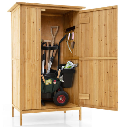 Buitenopbergkast – Tuinschuur – Tuinkast – Gereedschapskast – Houtopslag – Natuurlijk Grenenhout – Asfalt Dak – 3 Planken Met 5 Haken – Vergrendelbare Deur