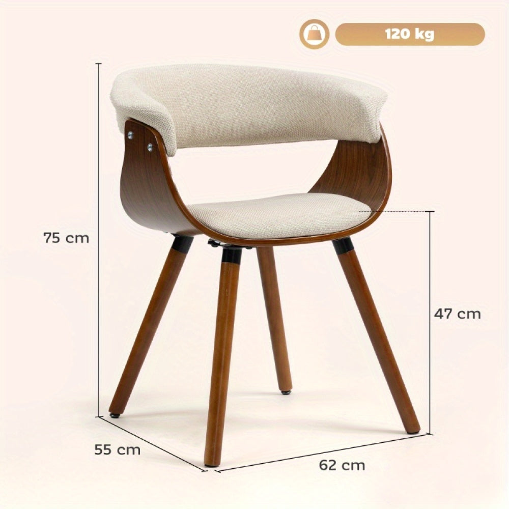 Eetkamerstoel – Keukenstoel – Stoel – Armstoel – Beklede Stoel – Linnenlook Bekleding – Houten Poten – Comfortabele Rugleuning – Maximaal Draagvermogen 120 kg