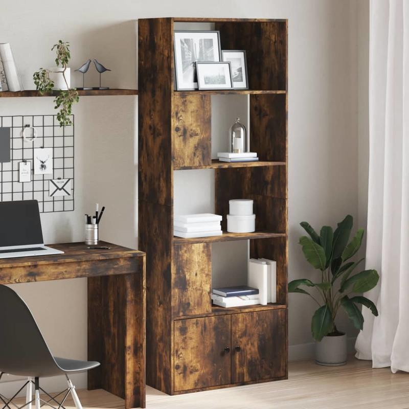 Bookshelf 70X36X189 Cm Made of Treated Wood in Smoked Oak Color. Vertical Shelves, Sturdy And Durable, Attractive, Ample Storage Space, Smooth Surface, Moisture-Resistant, Warp-Resistant, And Split-Resistant, Suitable for Off