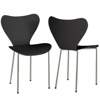 Set van 2 Eetkamerstoelen met Rugleuning – Zwart Polypropyleen met Verchroomde Poten – Stijlvolle Stoelen voor Keuken, Woonkamer of Eetkamer