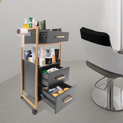 Kapperswagen – Kappers Trolley – Werkwagen – Salonwagen – Opbergtrolley – Roestvrij Metalen Frame – 3 Lades & 2 Open Schappen