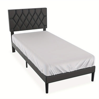 Ledikant – Babybed – Kinderbed – Peuterbed – Meegroeibed – Zwart Kunstleder – Metaal – 160x200 cm – Verstelbare Lattenbodem