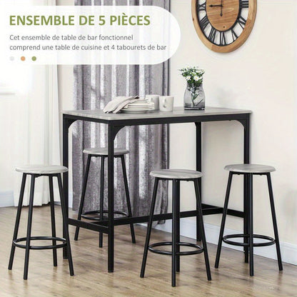 Bar Meubelset – Barmeubilair – Barkrukken – Tafel En Stoelen – Bistro Set – Modern Design – Zwart Metalen Frame – Houtlook Tafelblad – Duurzaam En Makkelijk Schoon Te Maken