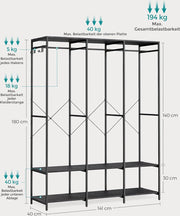 Kledinghangers - Kledingrek Metaal - Schoenenrek - Kledingkasten Slaapkamer - 40 x 141 x 180 cm - Kledingrek Zwart