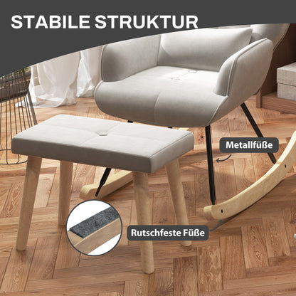 Schommelstoel – Relaxstoel – Fauteuil – Voedingsstoel – Loungestoel – Fluweel Bekleed – Hoge Rugleuning – Max. 150 kg – Inclusief Voetenbank – Crème Wit