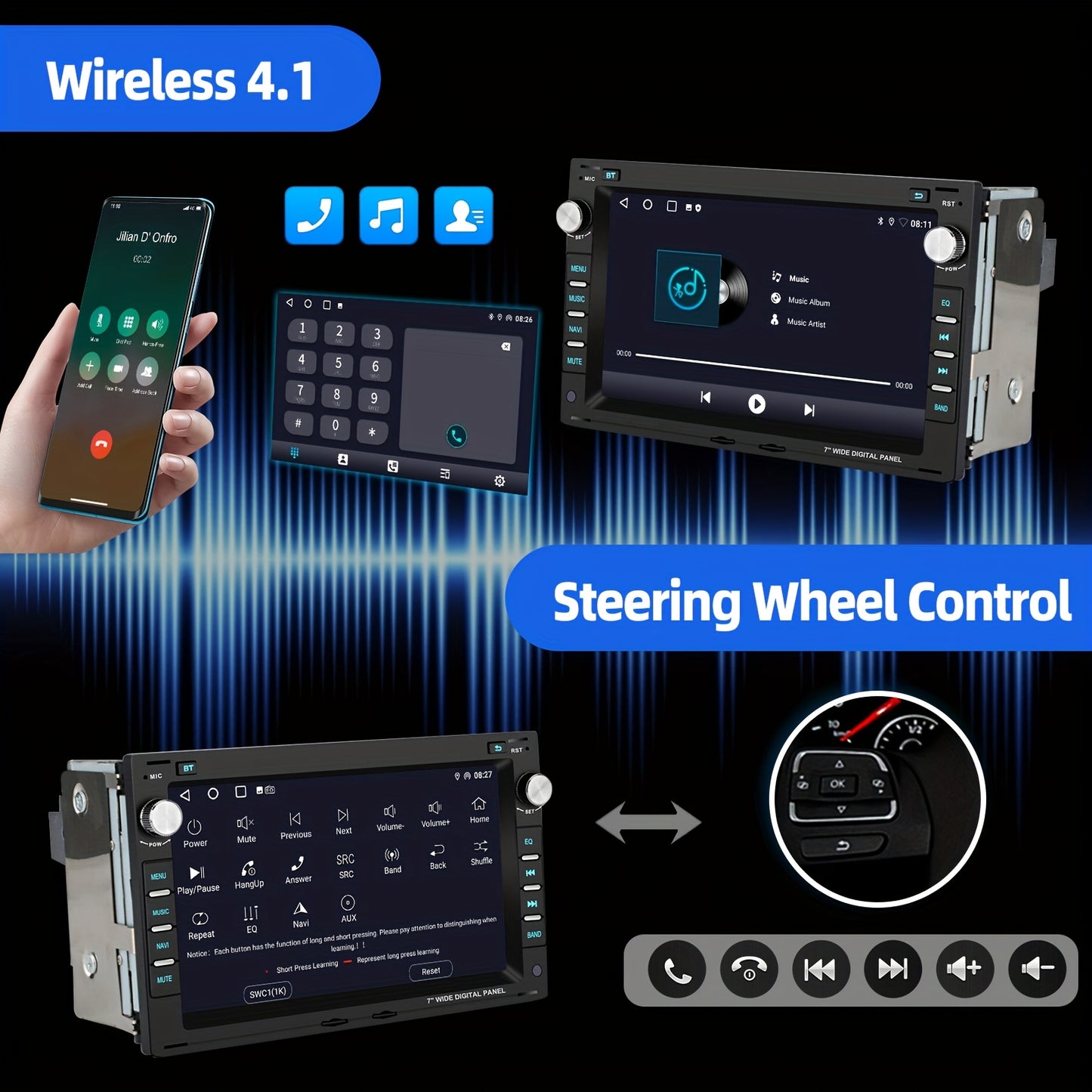 Android 14 Autoradio – Multimedia Systeem – Navigatie Radio – Touchscreen Stereo – DAB+ Radio – 7-Inch HD IPS Touchscreen – Wireless CarPlay & Android Auto – Inclusief AHD Camera