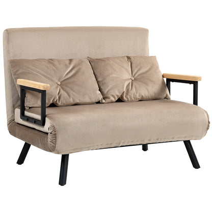 Slaapstoel – Slaapzetel – Logeerstoel – Bedstoel – Campingstoel – Met Houten Armleuningen – Stevig Metalen Frame – Max 120 kg – Lichtbruin – Compact 102x73x81 cm