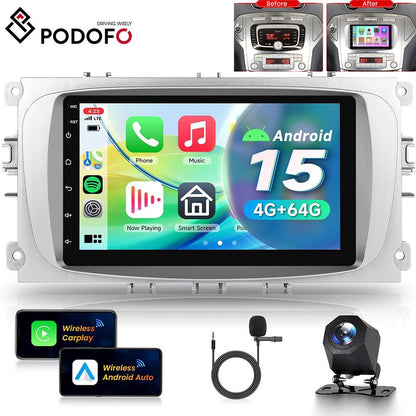 7 Inch Android Autoradio – Multimedia Systeem – Navigatie Unit – Touchscreen Radio – Bluetooth Autoradio – Draadloze CarPlay & Android Auto – AI DSP Geluidsoptimalisatie – GPS Navigatie