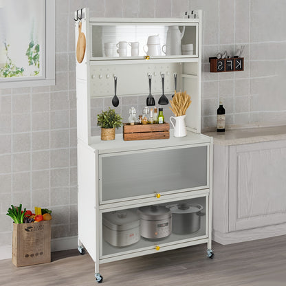 Keukenrek – Keukenkast – Keuken Organiser – Staand Rek – Opbergrek – 5 Laags – Roestvrij Staal – Wieltjes Met Rem