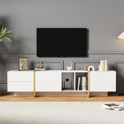 TV-Meubel – Tv Kast – Mediameubel – Entertainmentmeubel – Tv Console – Modern Wit Met Gele Accenten – Geschikt Voor Tv’s Tot 80 Inch – Ruime Opbergruimte 190x35x45,5 cm