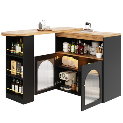 Modern Extendable Bar Table with Storage Shelves & Swivel Base - Adjustable Height 138-193cm, Space-Saving High Bistro/Dining Table for Home, Restaurant, Cafe - Heavy-Duty Metal Construction, Black (Easy Assembly Required), T