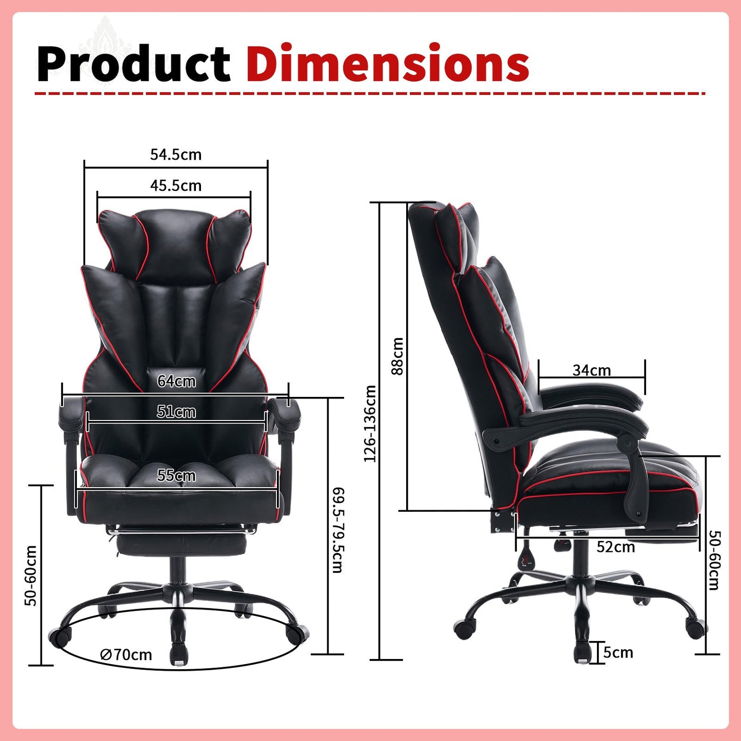 Gamingstoel – Gamestoel – Gaming Chair – Bureaustoel – Ergonomische Stoel – PU Kunstleer – Verstelbare Hoogte & Voetsteun – 360° Draaibaar – Zwart/Wit