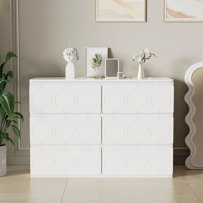 Ladekast – Kommode – Dressoir – Opbergkast – Kast – 6 Ruime Lades – Aardbevingsbestendig Ontwerp – Witte Lakafwerking – 68,58 cm Hoog – Moderne Golfpatroon