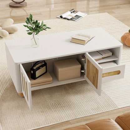 Witte Salontafel – Koffietafel – Tafel – Opbergkast – Meubel – Met 4 Deuren & 2 Lades – Duurzaam Composiet – 105x50x40 cm