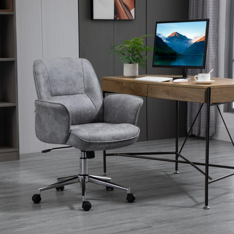Bureaustoel – Ergonomische Stoel – Office Chair – Draaistoel – Werkstoel – Verstelbare Hoogte – Kantelfunctie – Gewatteerde Zitting – Lichtgrijze Stof – Max 120 kg