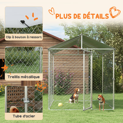 Hondenkennel – Hondenren – Dierenkennel – Hondenkooi – Buitenren – Met Dak – Vergrendelbare Deur – Verzinkt Staal – 200x200x237 cm
