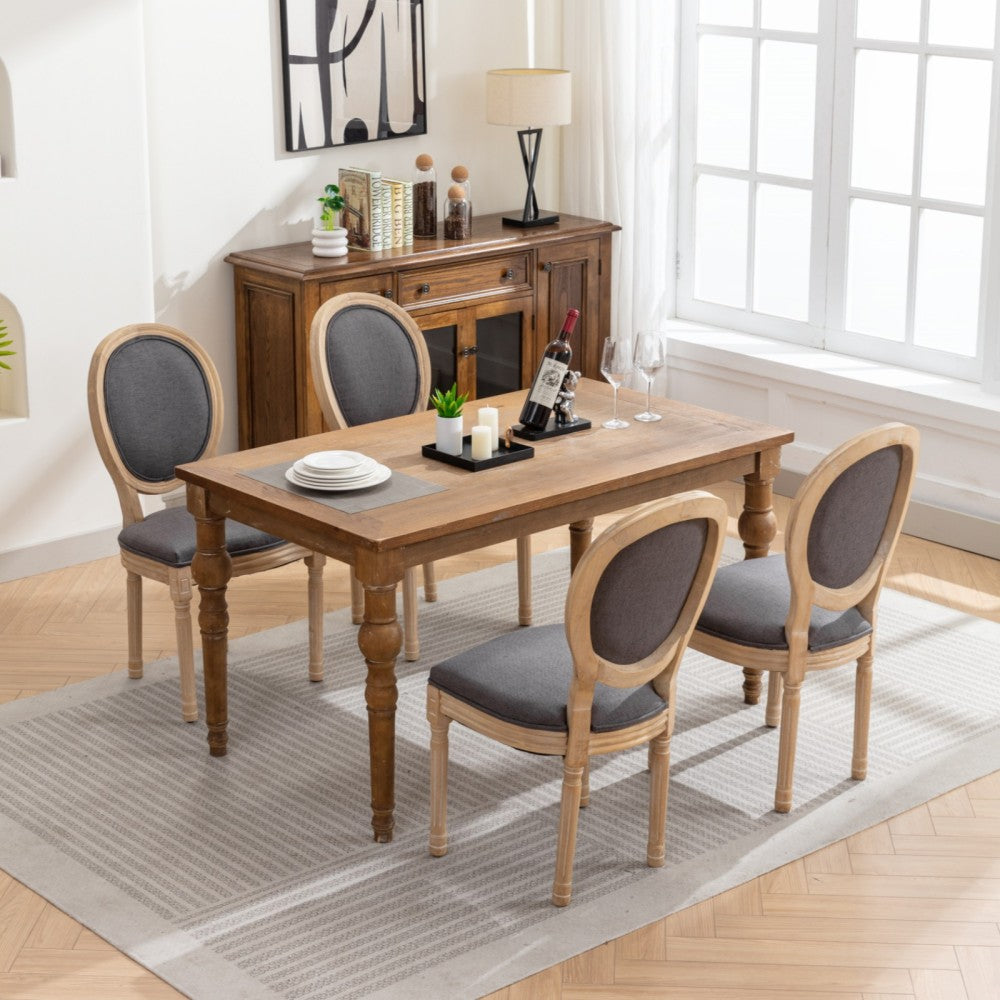 Dining chairs, French-style frame with Vintage oil painting-inspired linen upholstered backrest, set of two, deep grey, comfortable and durable.