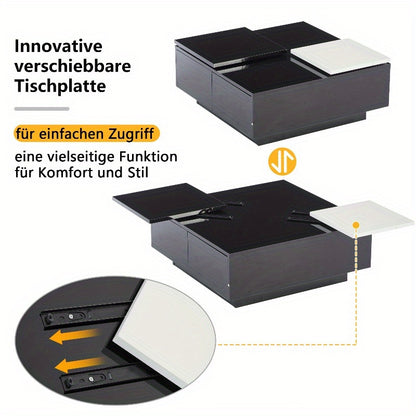 Zwarte Vierkante Salontafel – Koffietafel – Bijzettafel – Woonkamertafel – Opbergtafel – Verwijderbaar Wit Blad – Stabiele Metalen Driepootbasis 75x75x35 cm