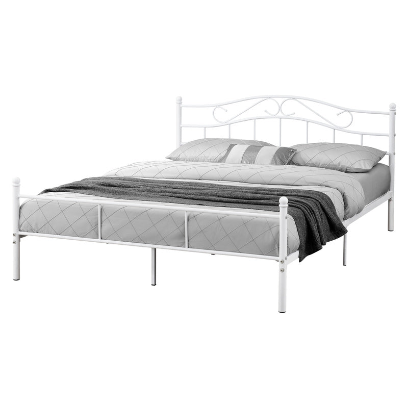 Metalen Bed – Stalen Bed – Kinderbed – Eenpersoonsbed – Tweepersoonsbed – Mat Wit – 140 x 200 cm – Stevig Metalen Frame – Inclusief Lattenbodem