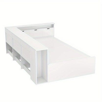 Eenpersoonsbed – Bed – Single Bed – Opbergbed – Slaapkamerbed – 90x200 cm – Ruimtebesparend Met Ingebouwde Lades En Kast – Duurzaam Onderhoudsvriendelijk Niet-Houten Materiaal