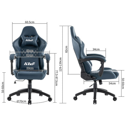 Gamingstoel – Bureaustoel – Gamestoel – Computerstoel – Ergonomische Stoel – Pocketvering Zitting – Inklapbare Voetensteun – Linkage Armleuningen – Hoge Rugleuning – RGB Cyaan