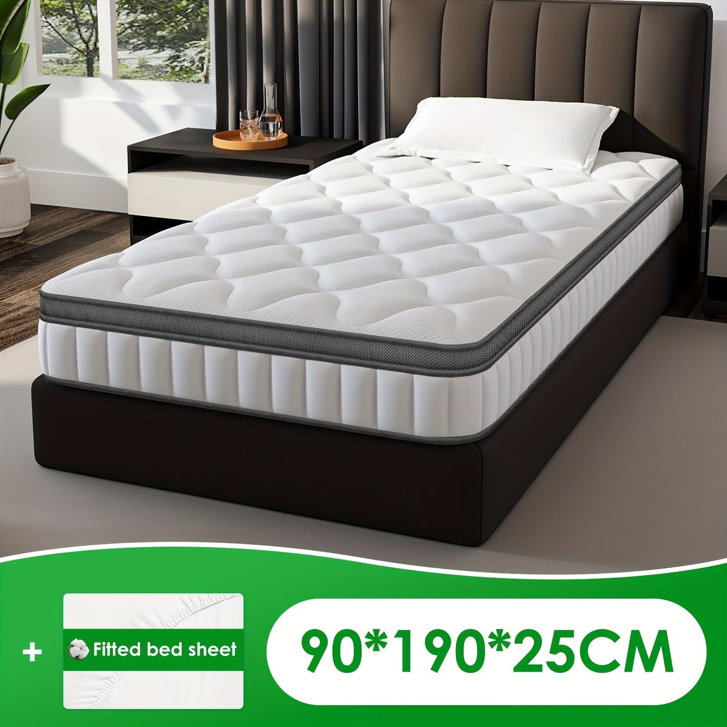 Pocketverenmatras – Matras – Veermatras – Eenpersoonsmatras – Bedmatras – 90x190 cm – 25 cm Hoog – 7-Zones Ergonomisch – Medium-Hard H3 Stevigheid