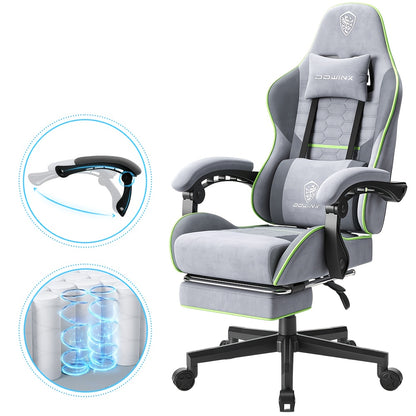 Gamingstoel – Gamestoel – Gaming Chair – Bureaustoel – Game Stoel – Ergonomische Hoge Rugleuning – Ademend Katoenstof Met Pocketvering Zitting – Verstelbaar – Max Belastbaarheid 136 kg – Grijs Groen