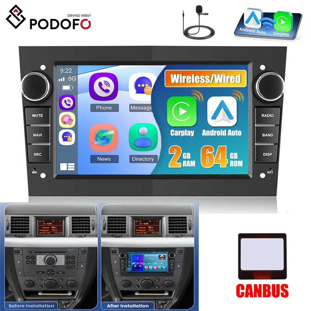 for Opel Corsa/Astra/Zafira/ Meriva/Vivaro/Combo Car Android 15 Car Stereo with 7” Touchscreen, CarPlay & Android Auto, Quad-Core Processor, 2+64GB, Navigation, WiFi, Steering Wheel Control, FM Radio, Compatible with (2003-