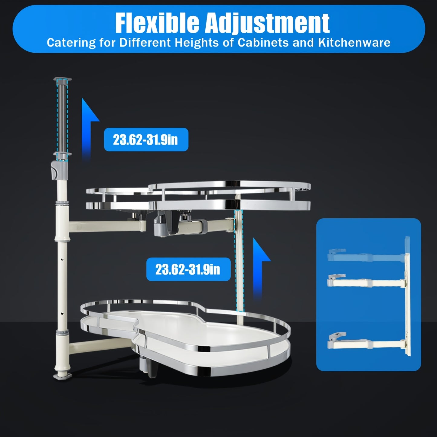 Hoekorganizer Wit – Uittrekbare Kastopberger – Hoekkast Organizer – Keukenlade Organizer – Uitschuifbare Opberger – Dubbel Laags – Verstelbare Hoogte – Chroom Geplateerd Ijzer