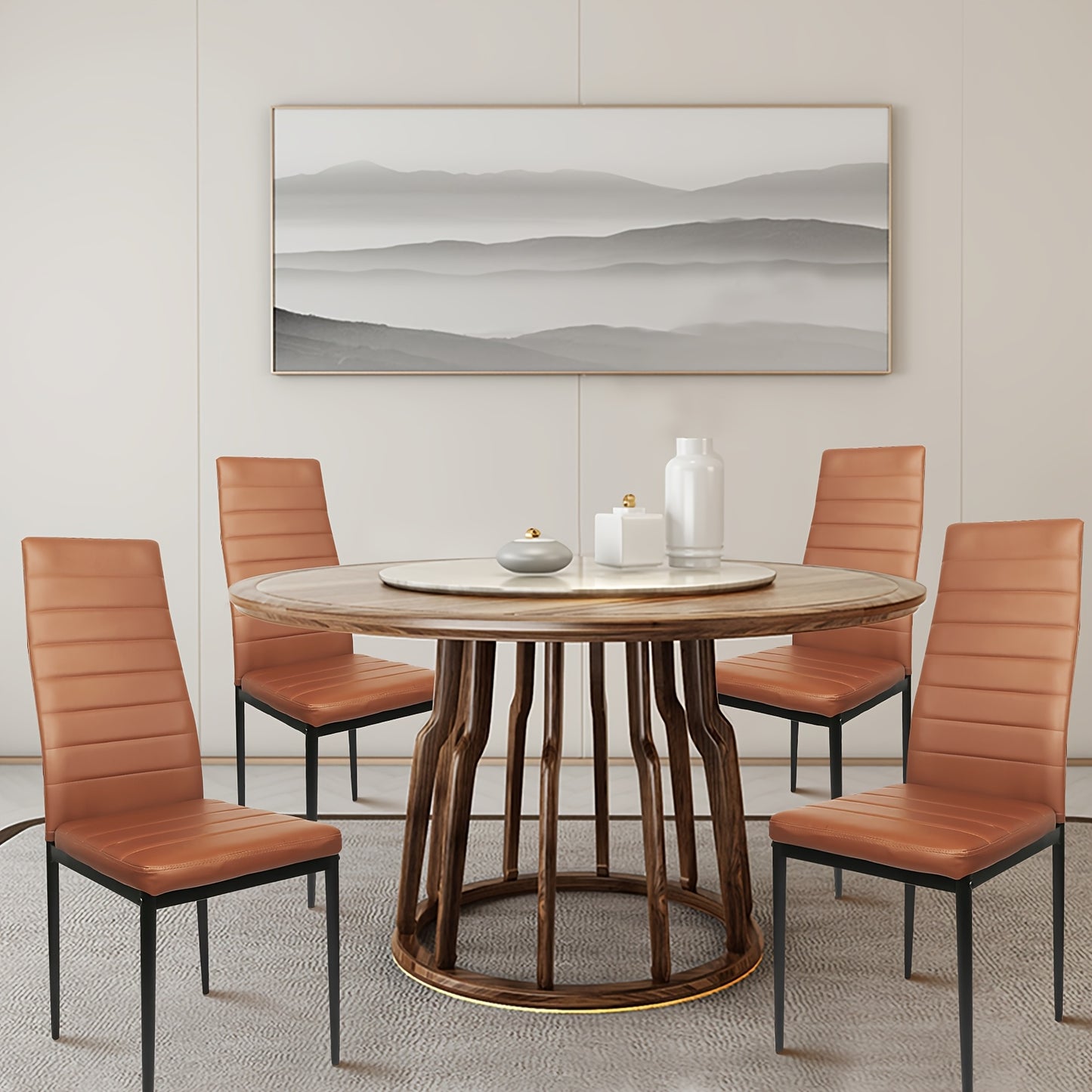 Eetkamerstoelen – Stoelen – Kuipstoelen – Keukenstoelen – Dining Chairs – Set Van 6 – Kunstleren Bekleding – Ergonomische Gebogen Rugleuning – Padded Zitting – Metalen Poten – Makkelijk Schoon Te Maken – Armloos – Modern Design – Bruin