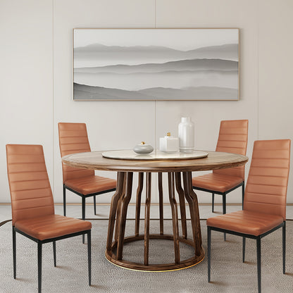 Eetkamerstoelen – Stoelen – Kuipstoelen – Keukenstoelen – Dining Chairs – Set Van 6 – Kunstleren Bekleding – Ergonomische Gebogen Rugleuning – Padded Zitting – Metalen Poten – Makkelijk Schoon Te Maken – Armloos – Modern Design – Bruin