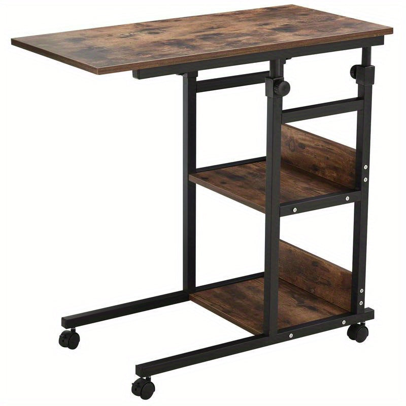Side Table with Wheels, Adjustable Height, Compact, 2 Shelves, Metal Frame, 80X40X72-82 Cm, /Black, Living Room Table, Console Table, Suitable for Living Room, Dining Room, Bedroom, Foyer, Reception Area, Office, Balcony. Per