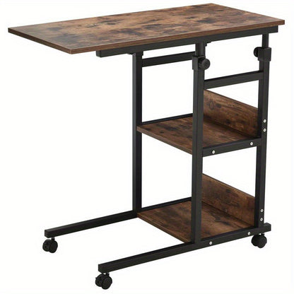 Side Table with Wheels, Adjustable Height, Compact, 2 Shelves, Metal Frame, 80X40X72-82 Cm, /Black, Living Room Table, Console Table, Suitable for Living Room, Dining Room, Bedroom, Foyer, Reception Area, Office, Balcony. Per