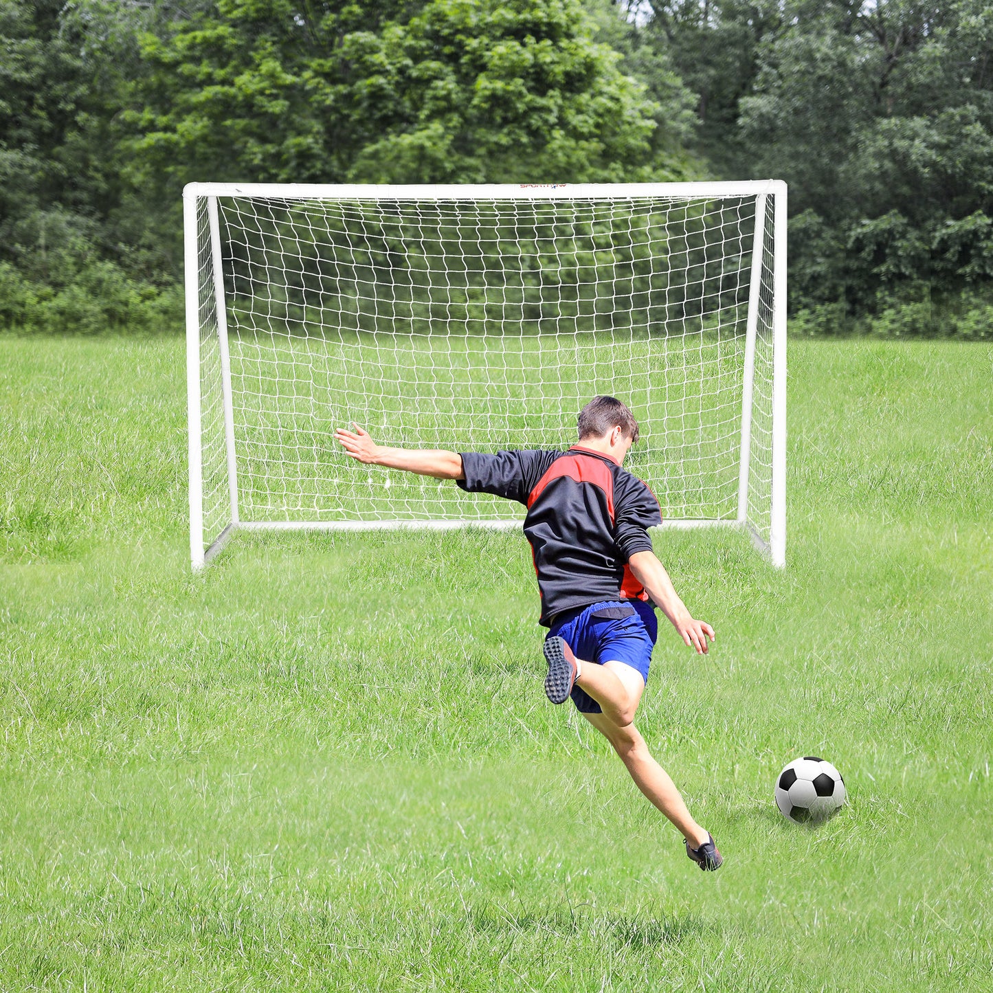 Voetbaldoel – Doelnet – Trainingdoel – Tuindoel – Voetbalgoal – Wit – Lichtgewicht PVC Frame – Inclusief Grondpennen 300x120x200 cm