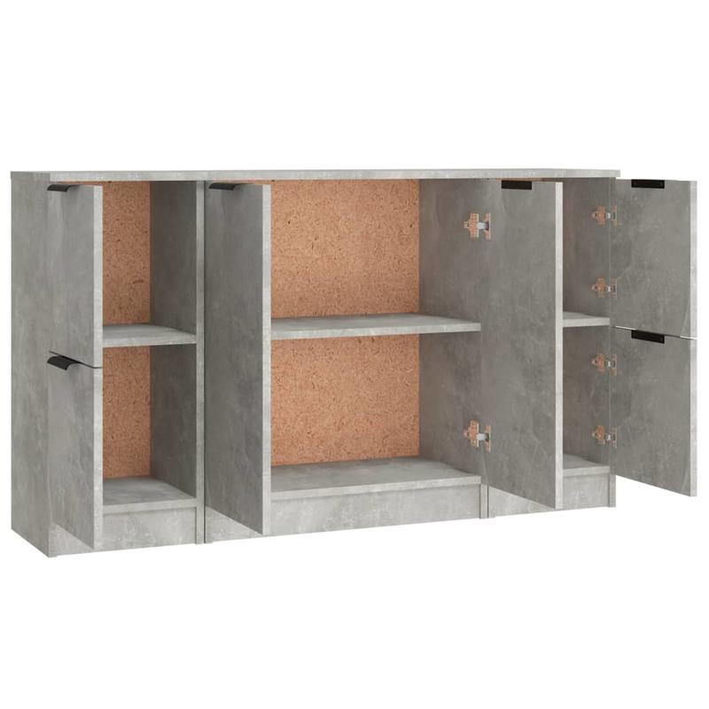 Dressoir – Opbergkast – Ladekast – Commode – Buffetkast – Set van 3 – Massief Bewerkte Hout – Betongrijze Kleur