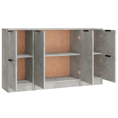 Dressoir – Opbergkast – Ladekast – Commode – Buffetkast – Set van 3 – Massief Bewerkte Hout – Betongrijze Kleur