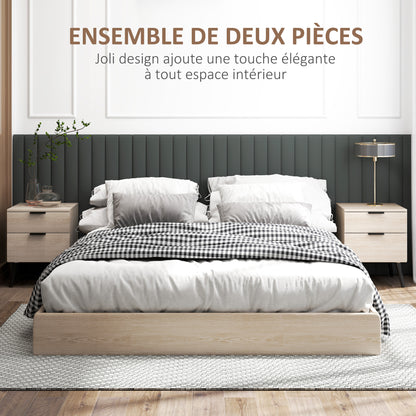 Bijzettafel Set – Nachtkastje – Bedtafel – Sidetable – Houten Tafeltje – Modern Nordic Design – 2-Lade Opbergruimte – Eikenhout Look
