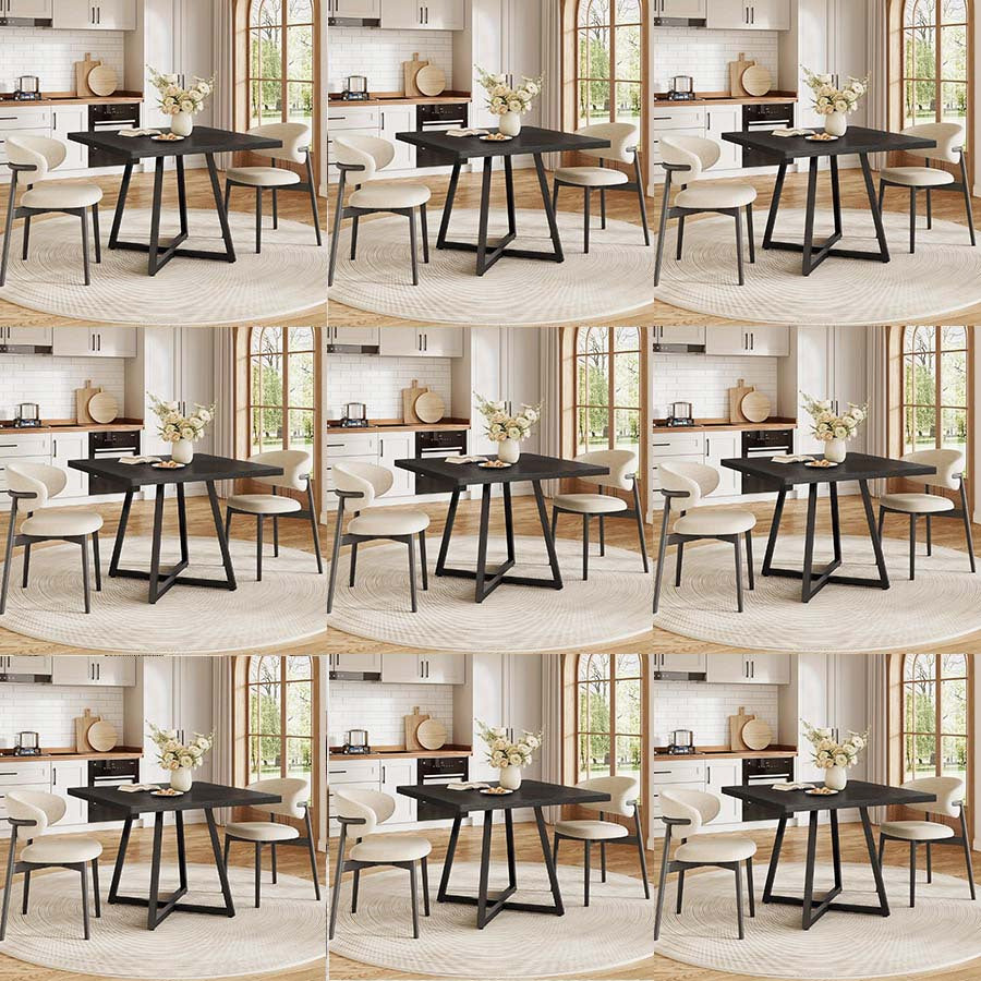 Eettafel Vierkant – Tafel Keuken – Dinertafel Compact – Tafeltje 4 Personen – Zwart Houten Blad – Robuuste Metalen Poten – Modern Industrieel Design – Makkelijk In Elkaar Te Zetten