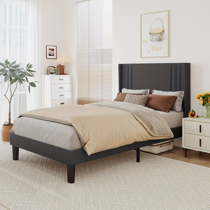 Upholstered Bed With Comfortable And Soft Backrest, Single Bed/Double Bed, Stable Bed Frame With Noise Free Design, Underbed Storage& Easy To Clean, Erfect For Any Bedroom, 90x200cm/120x200cm (Dark Grey, Beige)