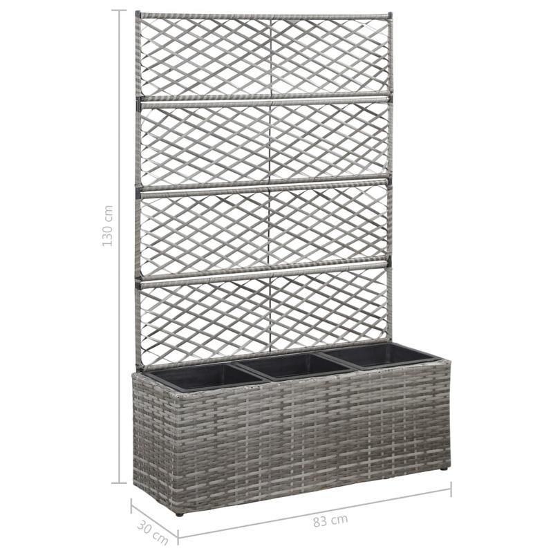 Plantenrek – Plantenstandaard – Bloemenrek – Bloempottenhouder – Pottenrek – Grigio – Polyrattan Materiaal – Verhoogde Trellis Structuur 3 Potten 83x30x130 cm