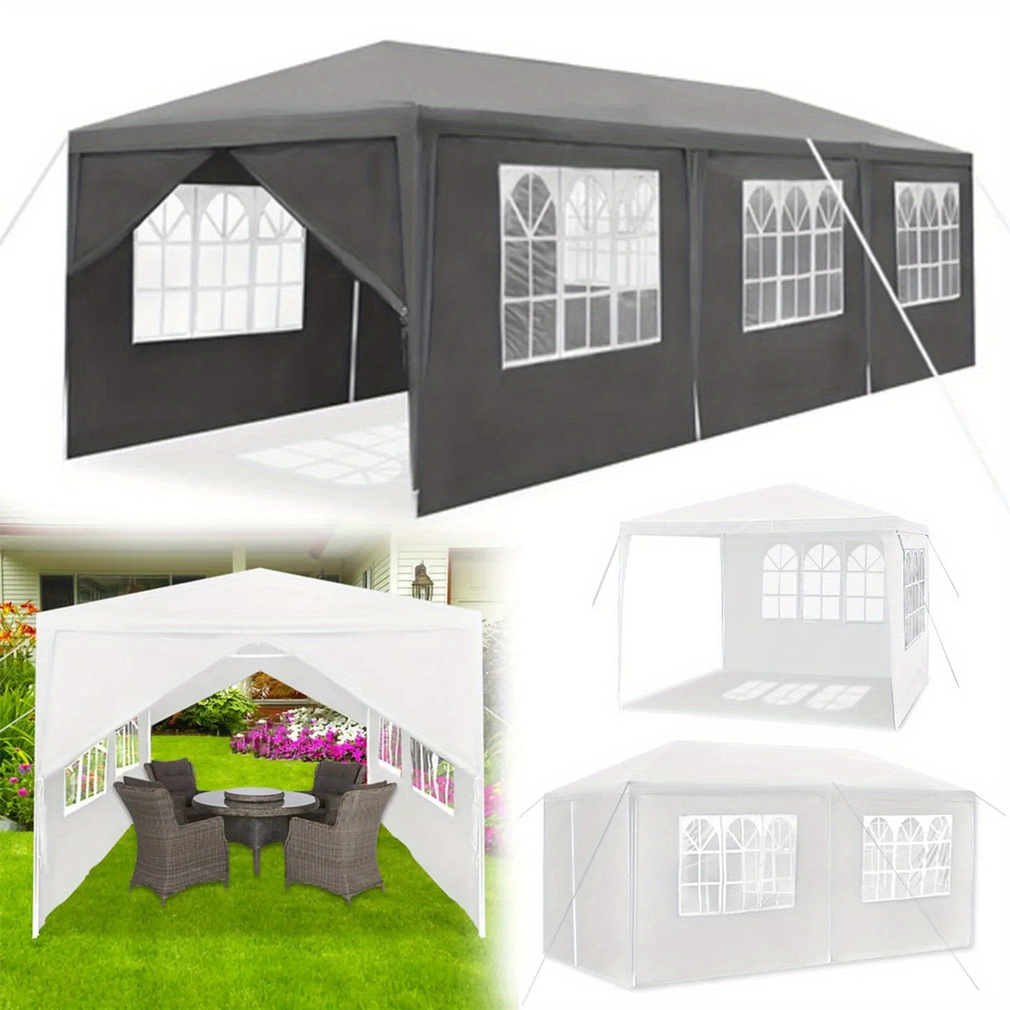 Partytent – Feesttent – Paviljoen – Tent – Overkapping – 3 x 9 Meter Antraciet – 27 m² Beschutte Ruimte – Waterafstotend PE Materiaal