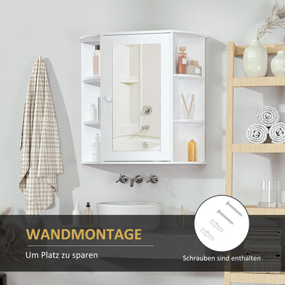 Badkamerspiegelkast – Badkamerkast – Spiegelkast – Medicijnkast – Opbergkast – 8 Compartimenten – Vochtbestendig MDF – 66 x 17 x 63 cm – Wit