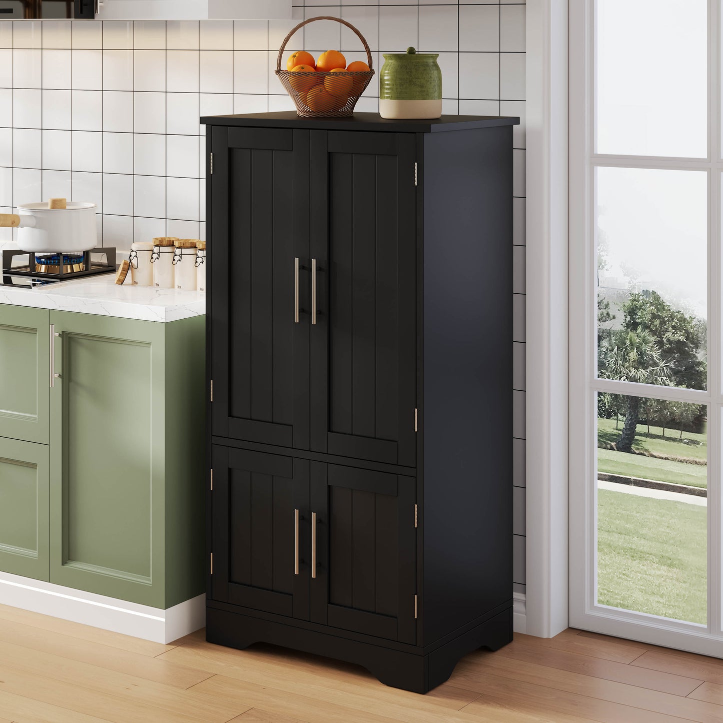 4-deurs Opbergkast – Opbergmeubel – Buffetkast – Kast Met Deuren – Opbergkast Keuken – Modern Design – Verstelbare Planken – MDF Zwart 120x60x40 cm