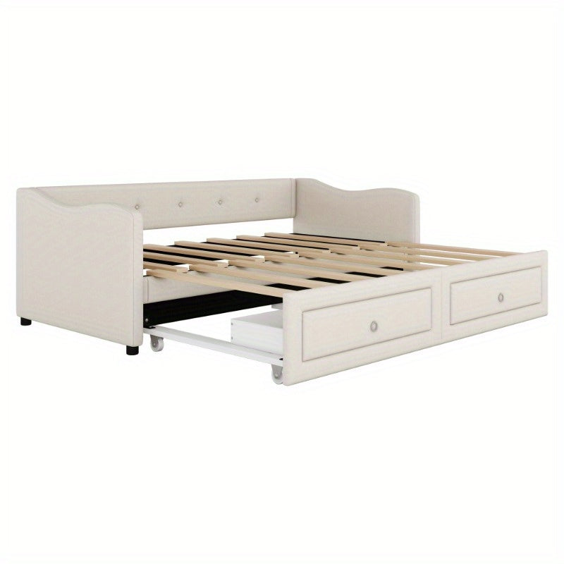 Daybed 90x200 cm – Bedbank – Slaapbank – Uitklapbed – Logeerbed – Minimalistisch Design – 2 Laden – Geschikt Voor Kleine Ruimtes