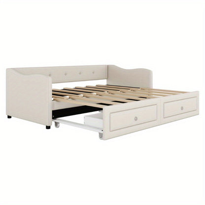 Daybed 90x200 cm – Bedbank – Slaapbank – Uitklapbed – Logeerbed – Minimalistisch Design – 2 Laden – Geschikt Voor Kleine Ruimtes