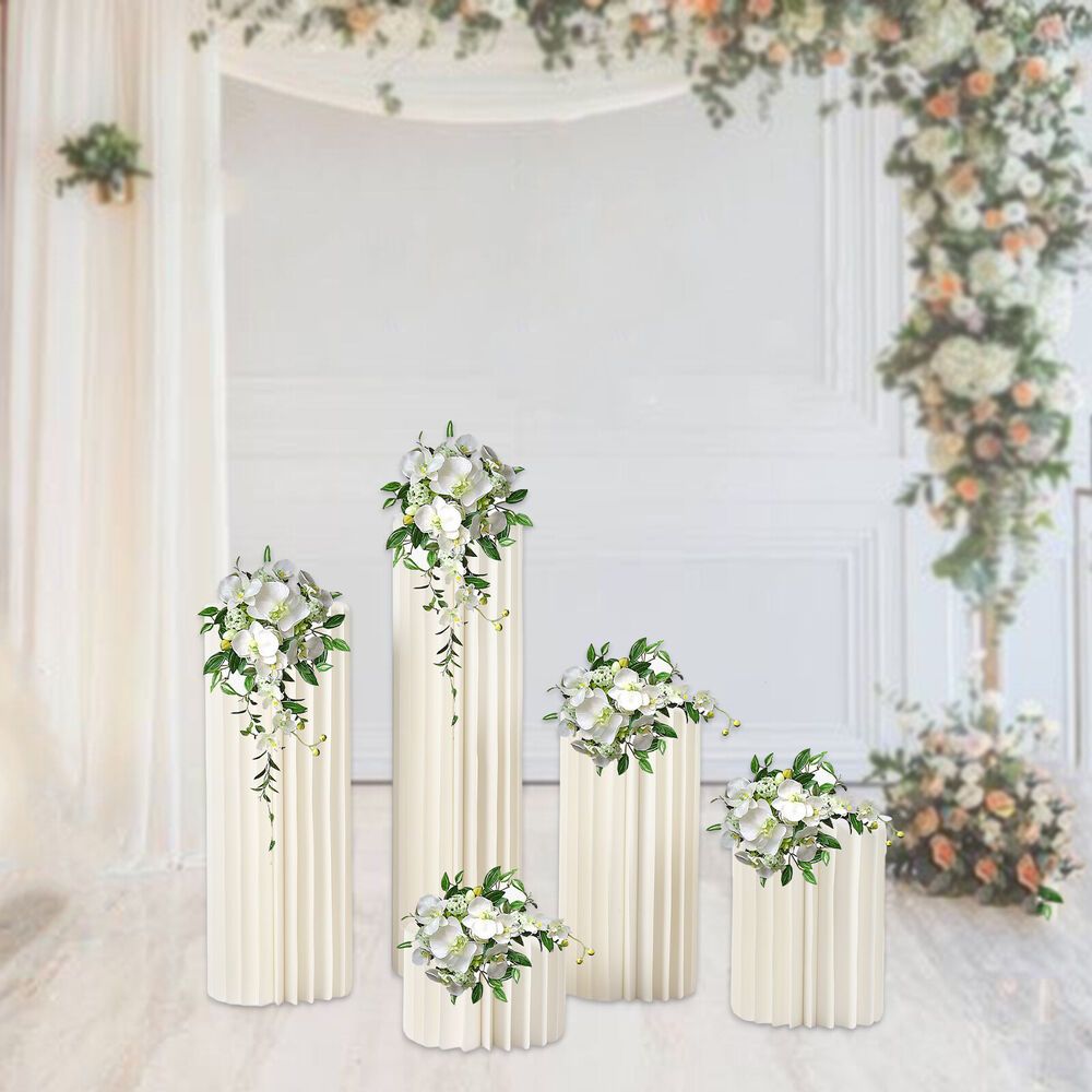 Tafeldecoratie – Bloemendisplays – Tafelstukken – Bruiloftdecoratie – Feestdecoratie – Set van 5 – Stevig Honingraatkarton – Verschillende Hoogtes 20-100 cm