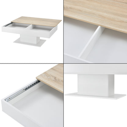 Salontafel – Woonkamertafel – Koffietafel – Bijzettafel – Tafel – Met 2 Opbergvakken – Eikenhout Look – Wit Frame – 110x60x40 cm