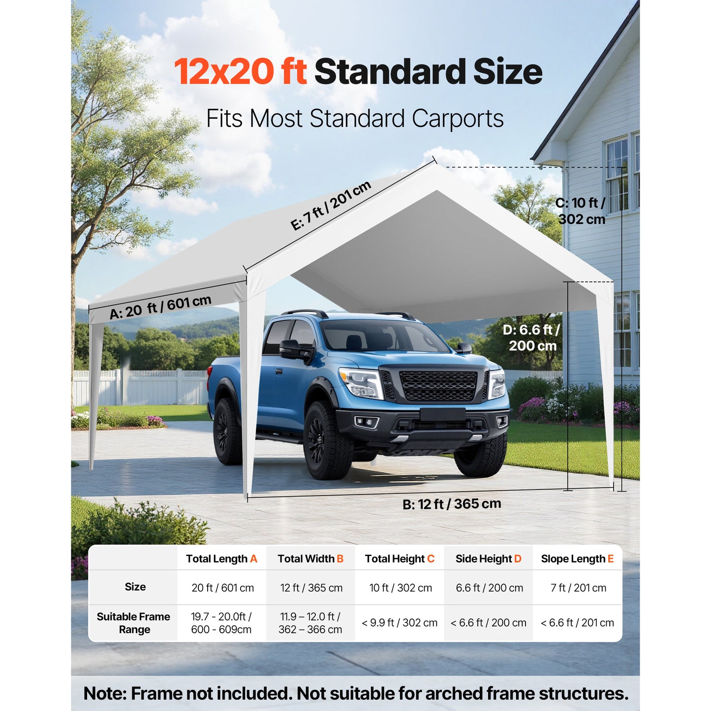 Carport Zeil – Vervanghoes Carport Doek – Canopy Cover – Carport Dakzeil – Wit – 3,6x6 Meter – UV-Bestendig & Waterdicht – Stevig 210g PE Weefdoek